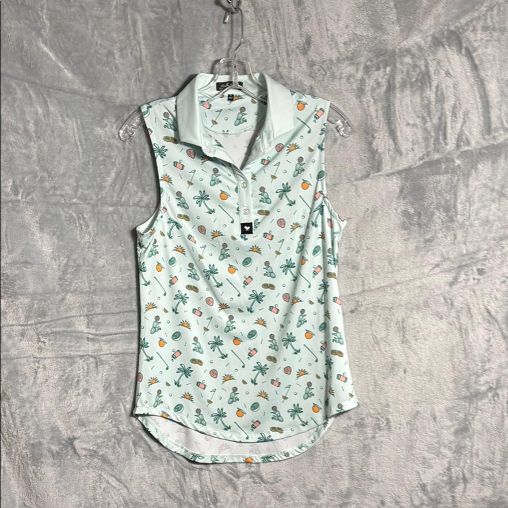 Four Peaks x bad birdie golf shirt Women's Sleeveless Tropical Print Top small